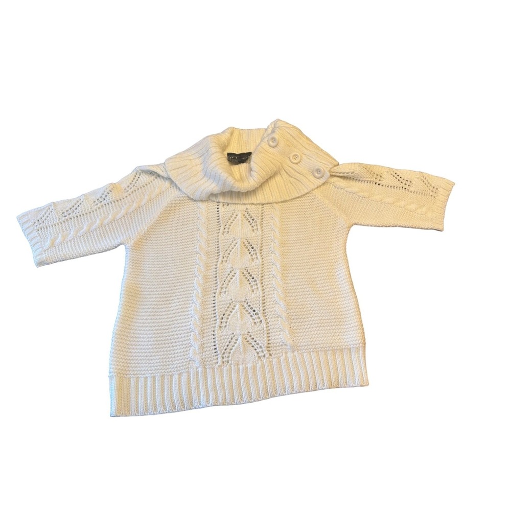 Rochelle California Cream Ivory Knitwear Cowl Neck Sweater 3/4 Sleeve Large